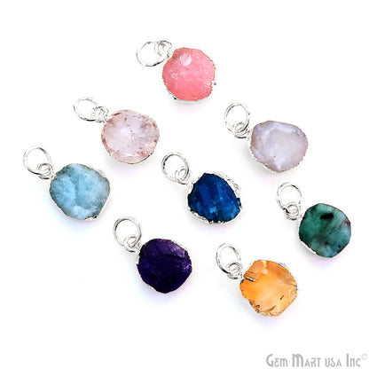 Rough Gemstone 16x10mm Silver Electroplated Single Bail Charm Connector