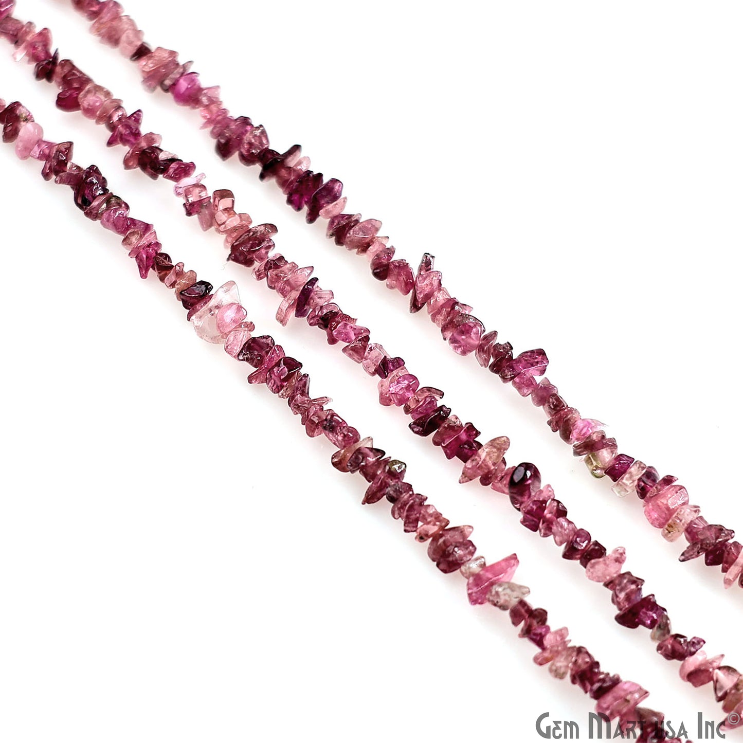 Pink Tourmaline Chip Beads, 34 Inch, Natural Chip Strands, Drilled Strung Nugget Beads, 3-7mm, Polished, GemmartUSA (CHTO-70001)