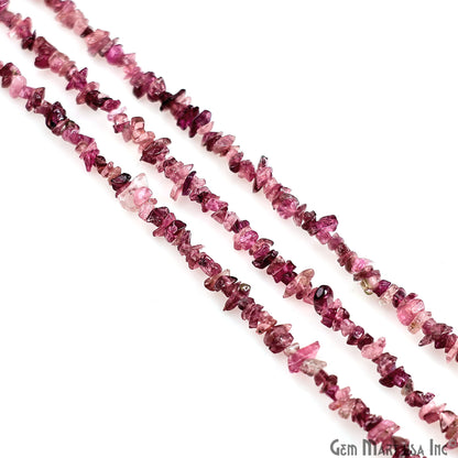 Pink Tourmaline Chip Beads, 34 Inch, Natural Chip Strands, Drilled Strung Nugget Beads, 3-7mm, Polished, GemmartUSA (CHTO-70001)