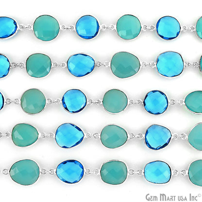 Aqua Chalcedony With Blue Topaz 10-15mm Mix Shape Silver Continuous Connector Chain