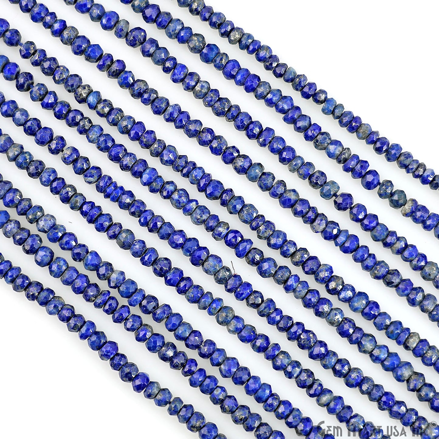 Lapis Lazuli Rondelle Beads, 12.5 Inch Gemstone Strands, Drilled Strung Nugget Beads, Faceted Round, 3-4mm