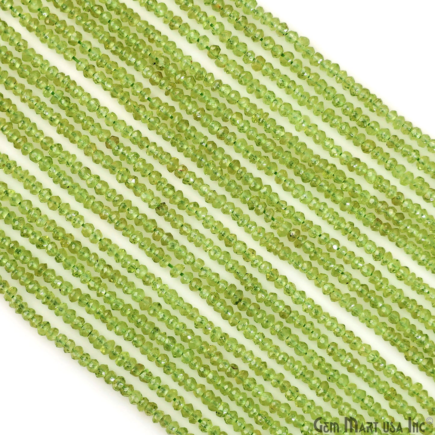 Peridot Rondelle Beads, 12.5 Inch Gemstone Strands, Drilled Strung Nugget Beads, Faceted Round, 2.3-3.5mm