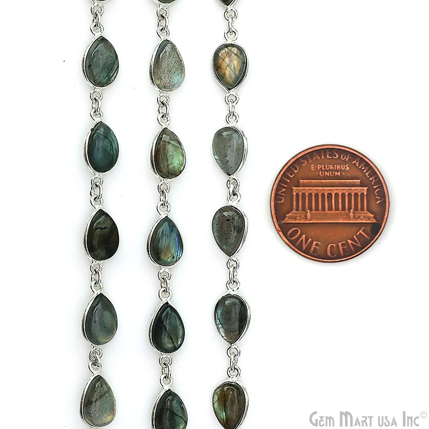 Labradorite 7x10mm Pears Silver Bezel Cabochon Continuous Connector Chain