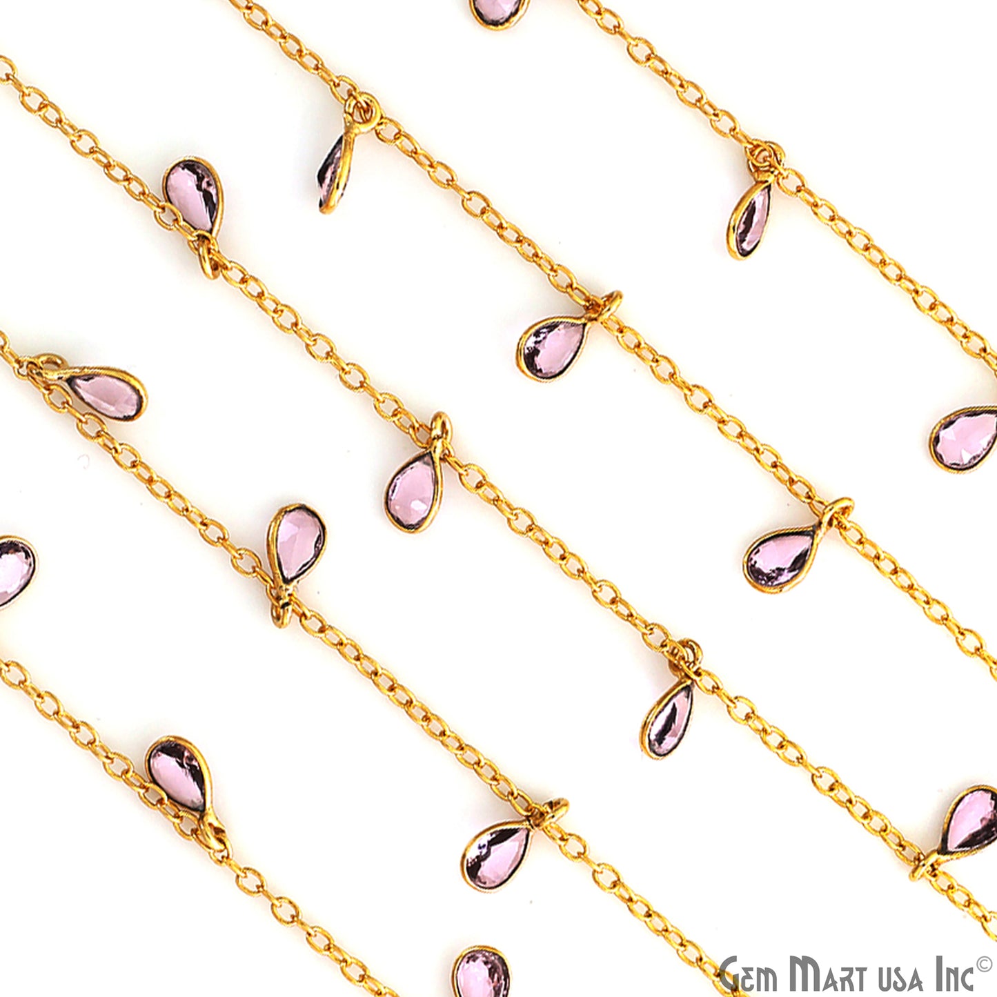 Morganite Pear Bezel 5x4mm Gold Plated Bezel Dangle Connector Chain
