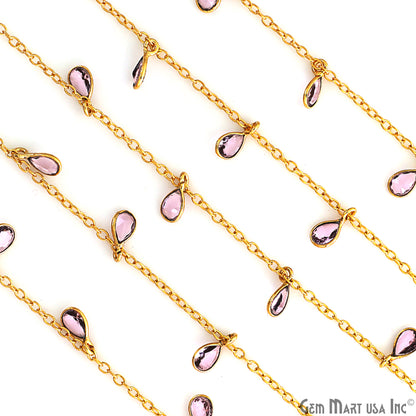 Morganite Pear Bezel 5x4mm Gold Plated Bezel Dangle Connector Chain