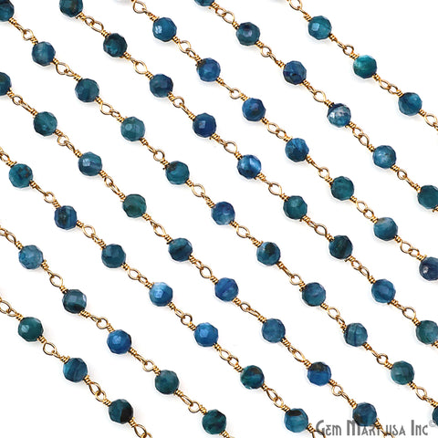 Kyanite Faceted 4mm Gold Plated Beaded Wire Wrapped Rosary Chain