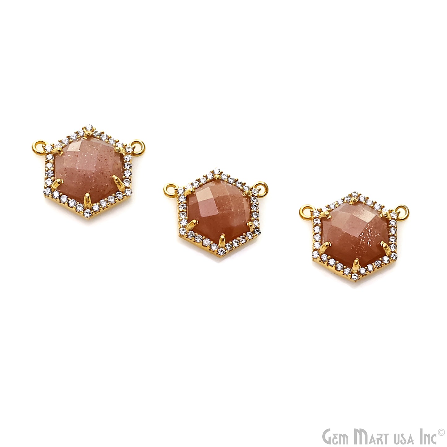 Sunstone Hexagon CZ Pave 18x15mm Hexagon Gold Plated Prong Setting Gemstone Connector