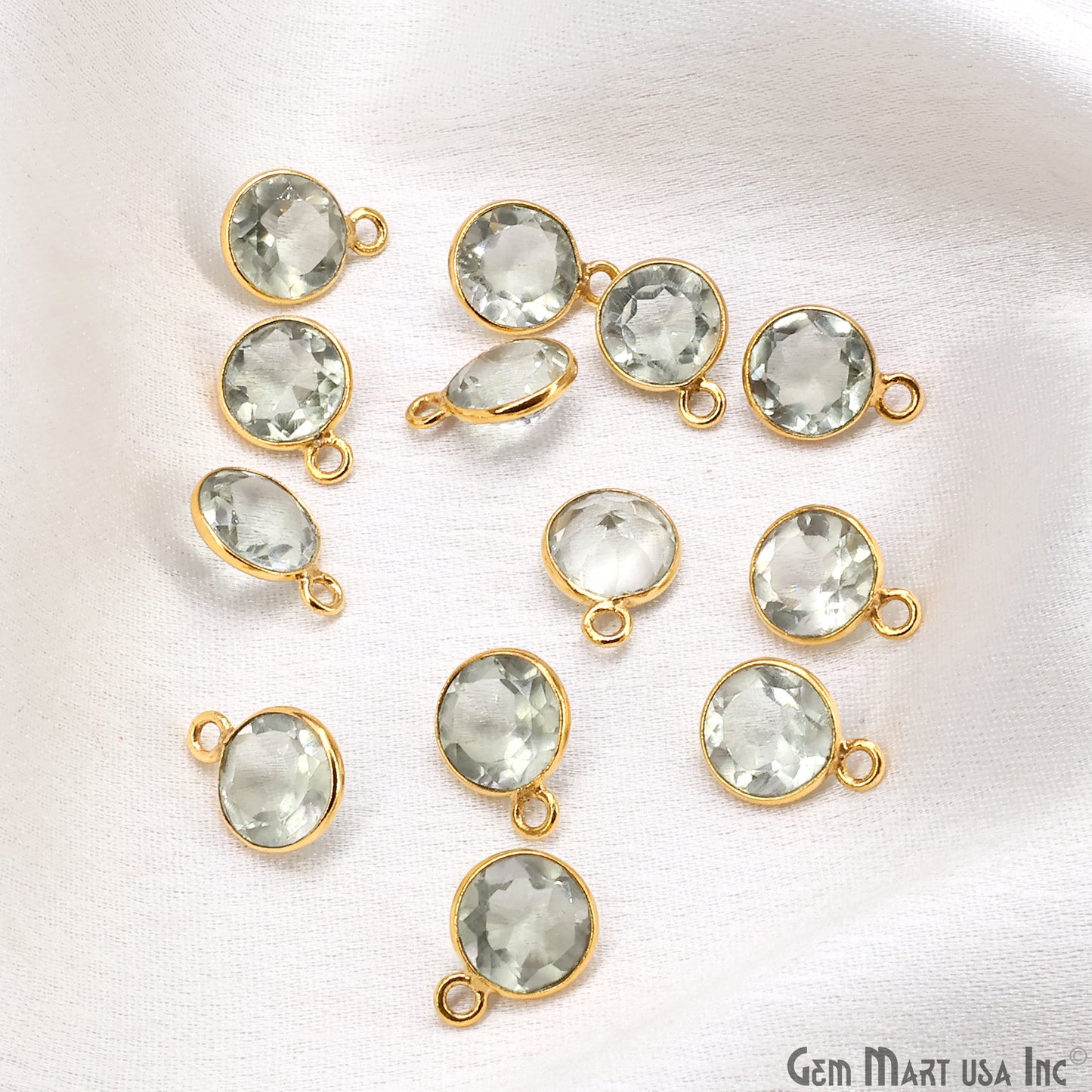 Round 8mm Brilliant Cut Gold Plated Bezel Single Bail Gemstone Connector