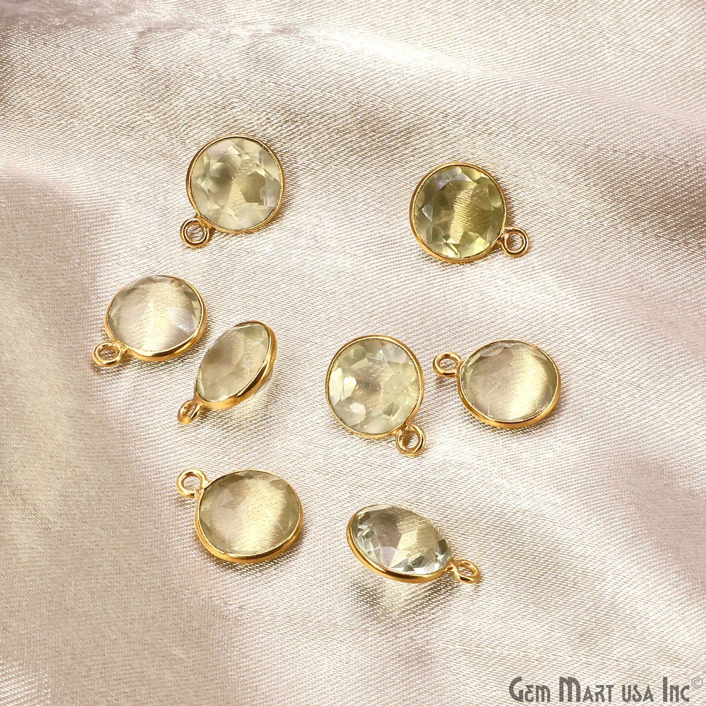 Round 10mm Brilliant Cut Gold Plated Bezel Single Bail Gemstone Connector