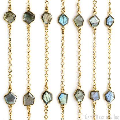 Labradorite Faceted 10mm Free Form Shape Gold Plated Connector Bezel Link Chain