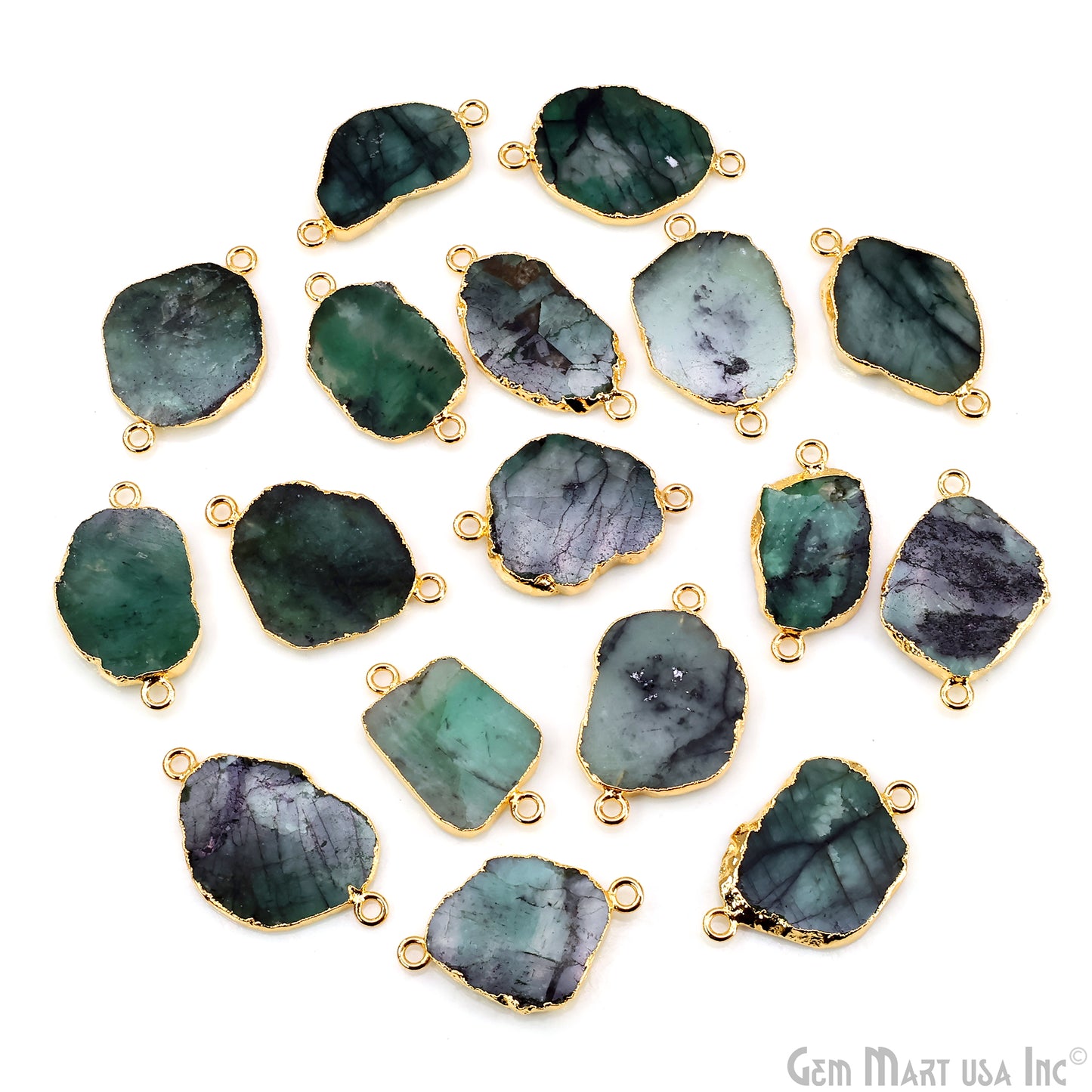 Emerald Free Form 28x18mm Electroplated Gemstone Double Bail Connector