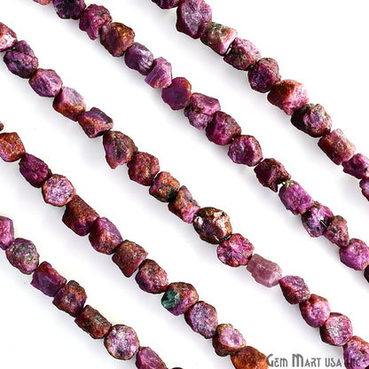 Ruby Rough Beads, 9 Inch Gemstone Strands, Drilled Strung Briolette Beads, Free Form, 7x5mm