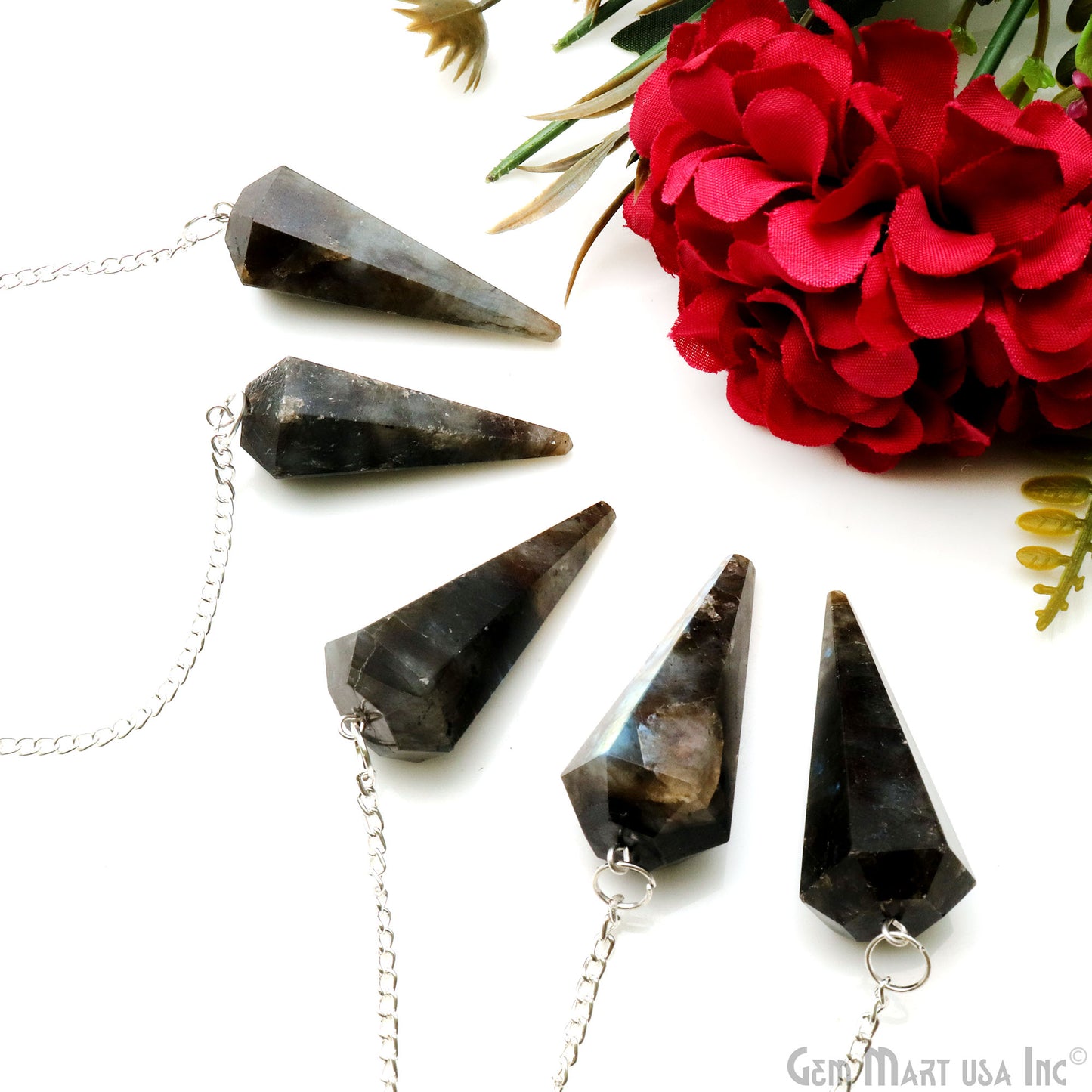 Labradorite Crystal Dowsing Pendulum - Natural Gemstone Pendant with Silver Chain