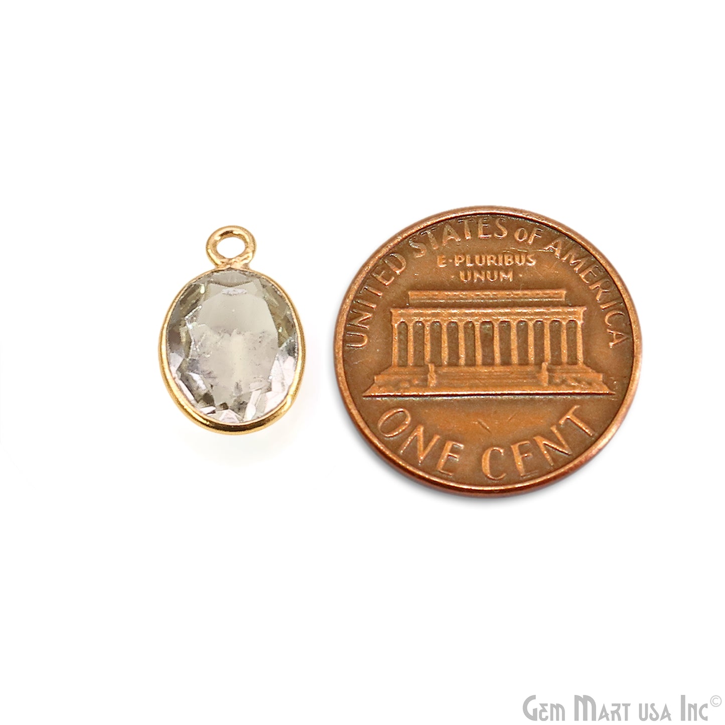 Oval 8x10mm Brilliant Cut Gold Plated Bezel Single Bail Connector