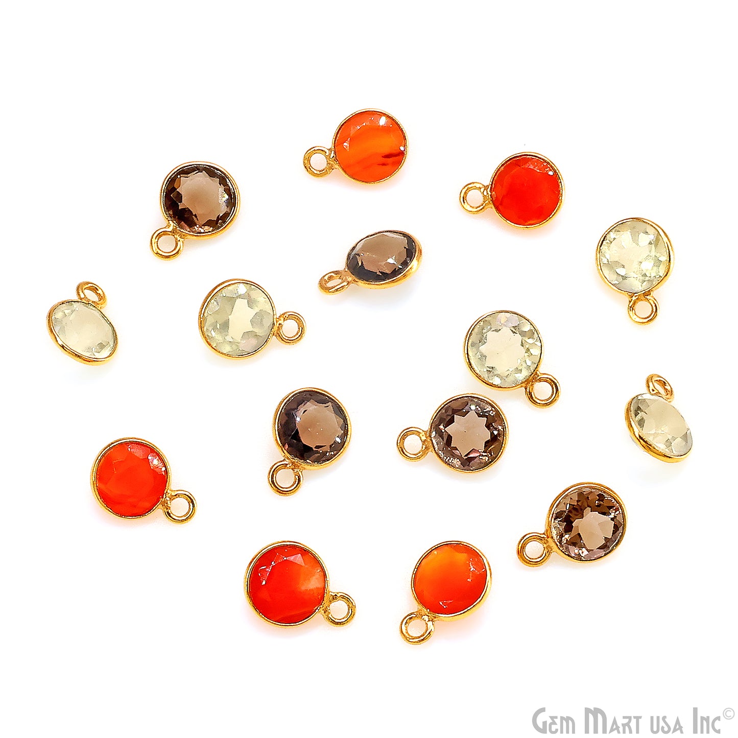 Round 7mm Brilliant Cut Gold Plated Bezel Single Bail Gemstone Connector