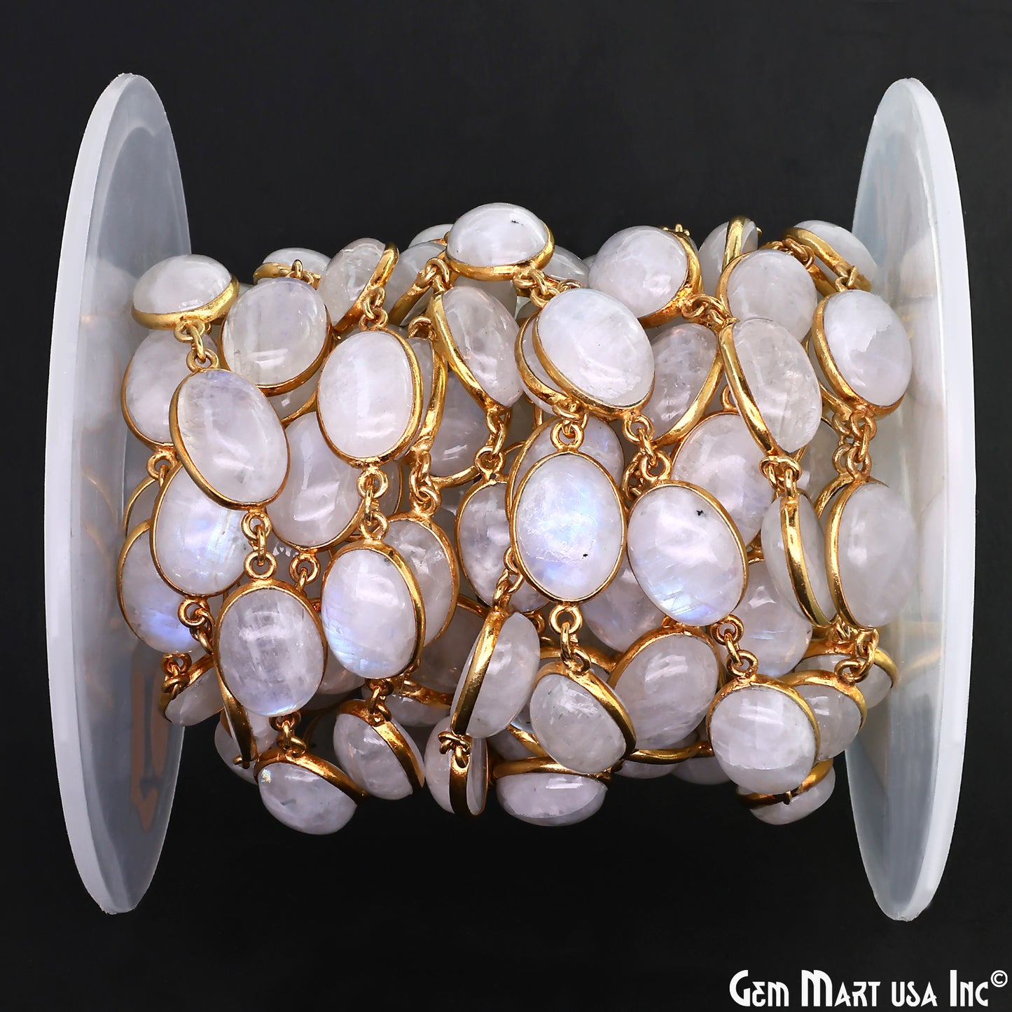 Rainbow Moonstone Cabochon Oval 10x14mm Gold Plated Continuous Connector Chain