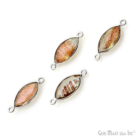 Marquise 8x16mm Double Bail Silver Bezel Gemstone Connector