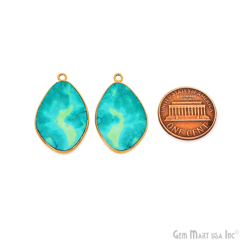 Turquoise Free Form Gold Plated Bezel Smooth Slab Slice Thick Gemstone Connector 29x17mm 1 Pair