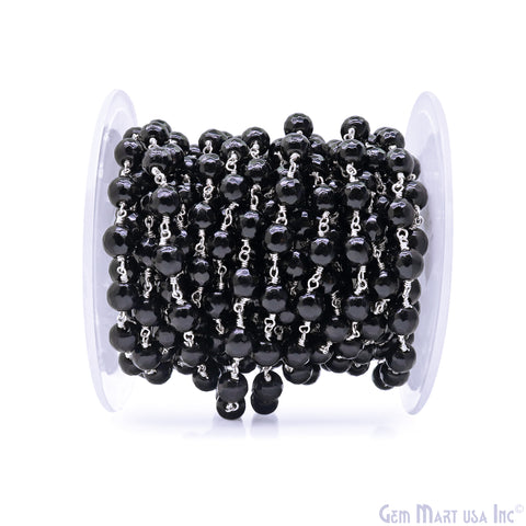 Black Jade Faceted Beads 8mm Silver Plated Gemstone Rosary Chain