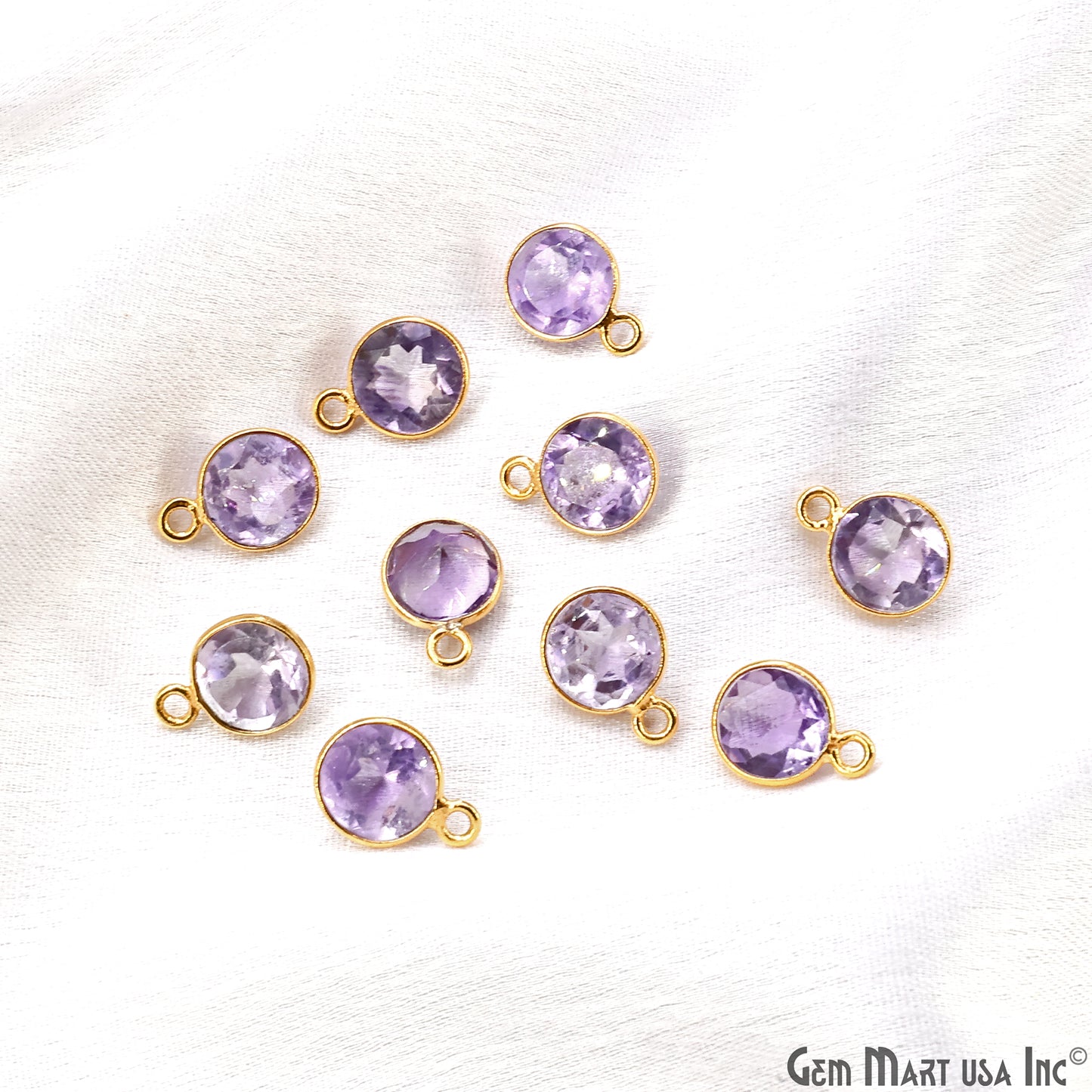 Round 8mm Brilliant Cut Gold Plated Bezel Single Bail Gemstone Connector