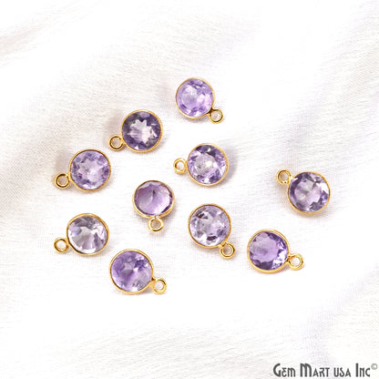 Round 8mm Brilliant Cut Gold Plated Bezel Single Bail Gemstone Connector