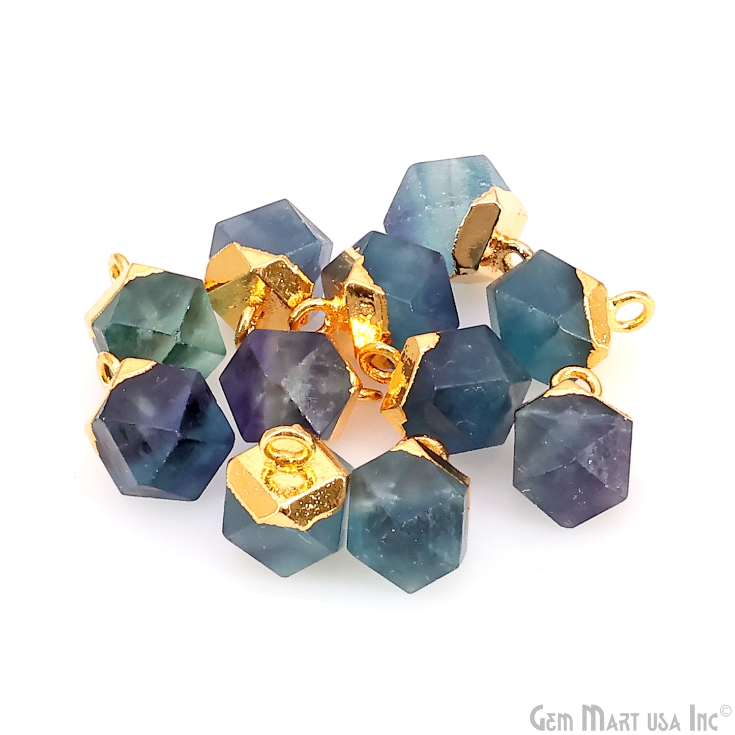 Gemstone Hexagonal Prism Shape Pendant 12x10mm Gold Plated Charm for DIY Jewelry