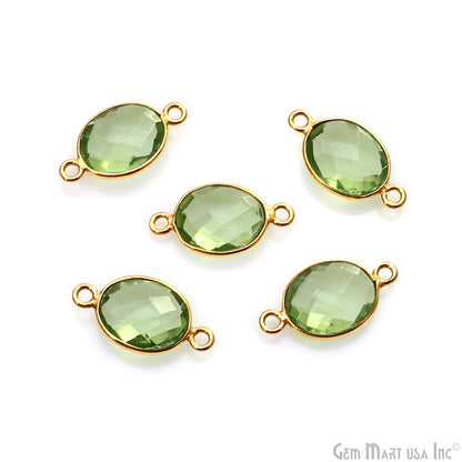 Green Amethyst 8x10mm Oval Double Bail Gold Bezel Gemstone Connector