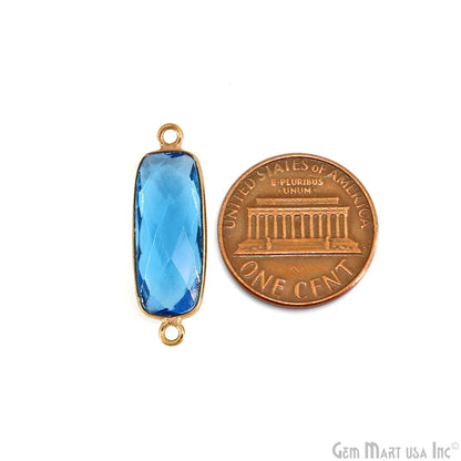 Swiss Blue Topaz 27x9mm Rectangle Faceted Gold Bezel Double Bail Gemstone Connector