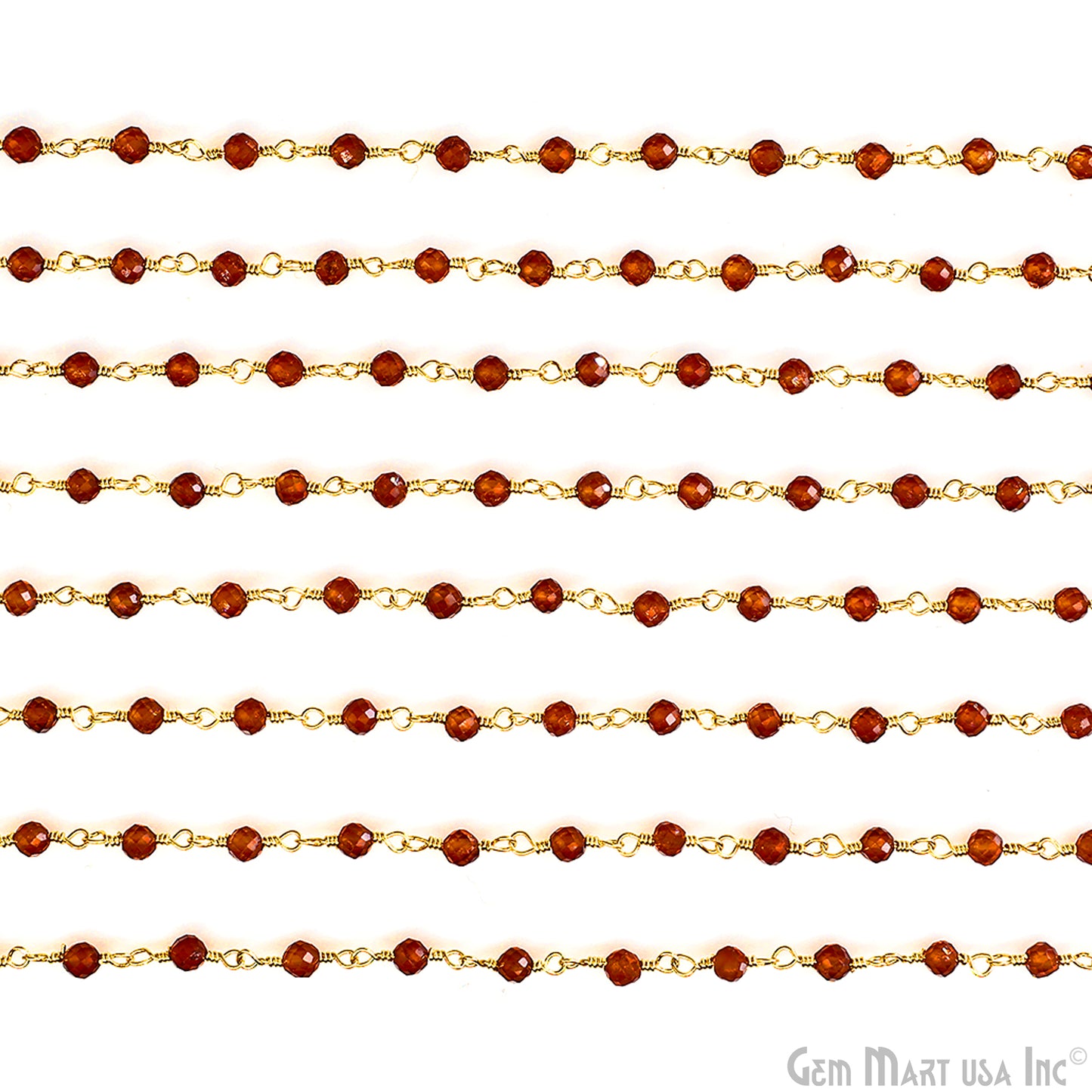 Hessonite 3-3.5mm Beads Gold Wire Wrapped Rosary Chain