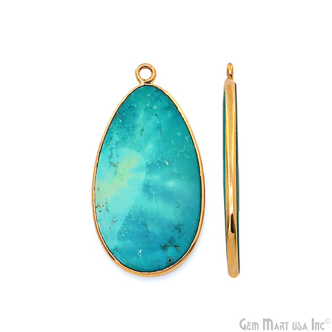 Turquoise Free Form Gold Plated Bezel Smooth Slab Slice Thick Gemstone Connector 33x17mm 1 Pair