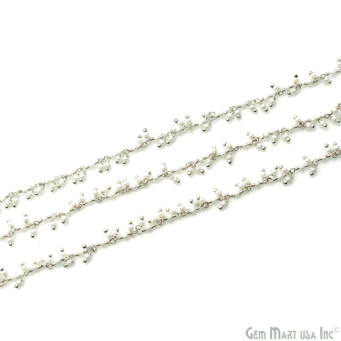 Synthetic Freshwater Pearl Smooth 2-2.5mm Beads Silver Wire Wrapped Cluster Dangle Rosary Chain