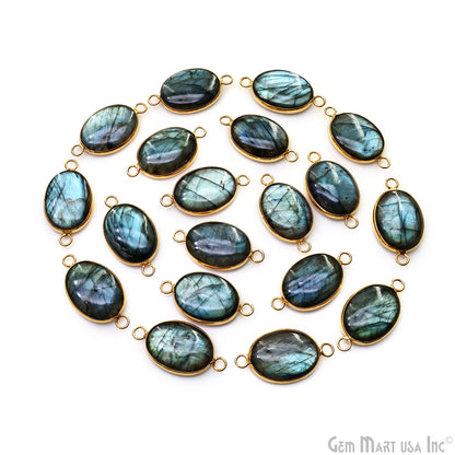 Flashy Labradorite 35x19mm Cabochon Oval Double Bail Gold Bezel Gemstone Connector