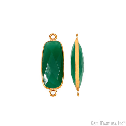Green Onyx 27x9mm Rectangle Faceted Gold Bezel Double Bail Gemstone Connector