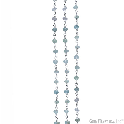 Aquamarine Faceted 4-5mm Silver Plated Wire Wrapped Rosary Chain