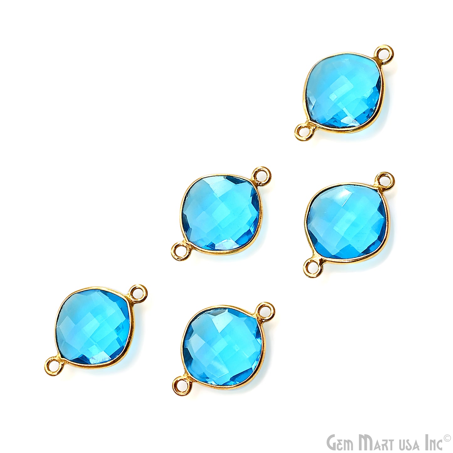 Blue Topaz Bezel Connector Cushion Shape 24K Gold Plated Double Bail Connector