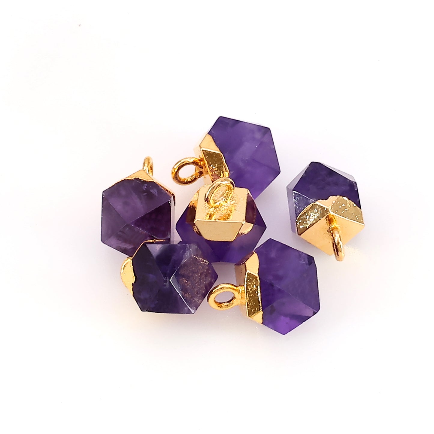 Gemstone Hexagonal Prism Shape Pendant 12x10mm Gold Plated Charm for DIY Jewelry