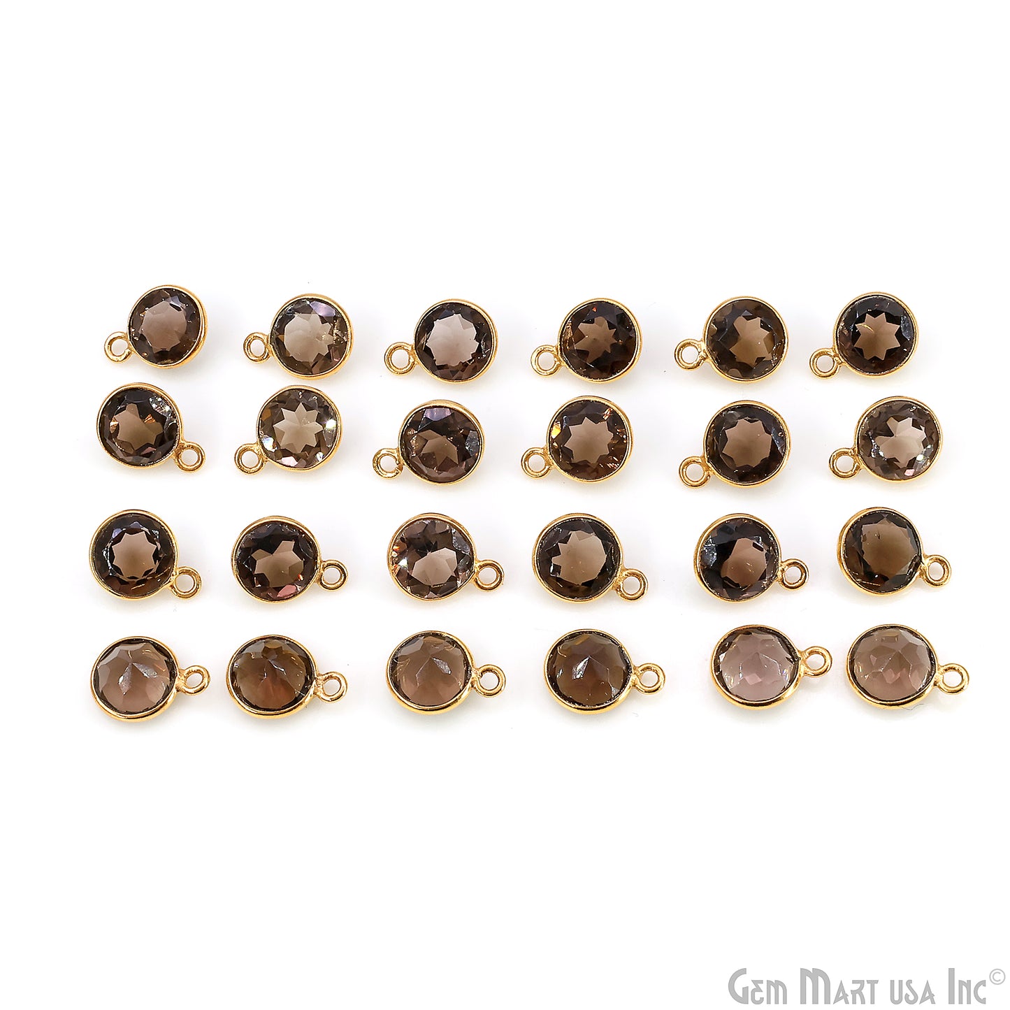 Round 8mm Brilliant Cut Gold Plated Bezel Single Bail Gemstone Connector