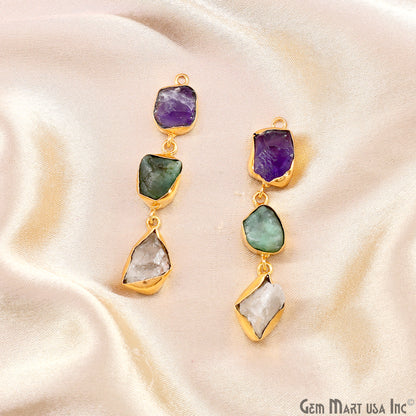 Rough Gemstone Bezel Setting 54x9mm Gold Plated Long Dangle Earring Pair Connectors