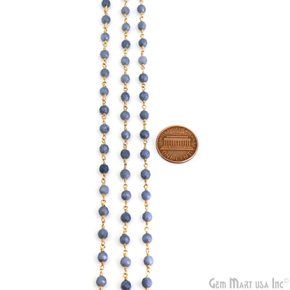 Blue Lace Agate Jade Faceted Beads 4mm Gold Wire Wrapped Rosary Chain