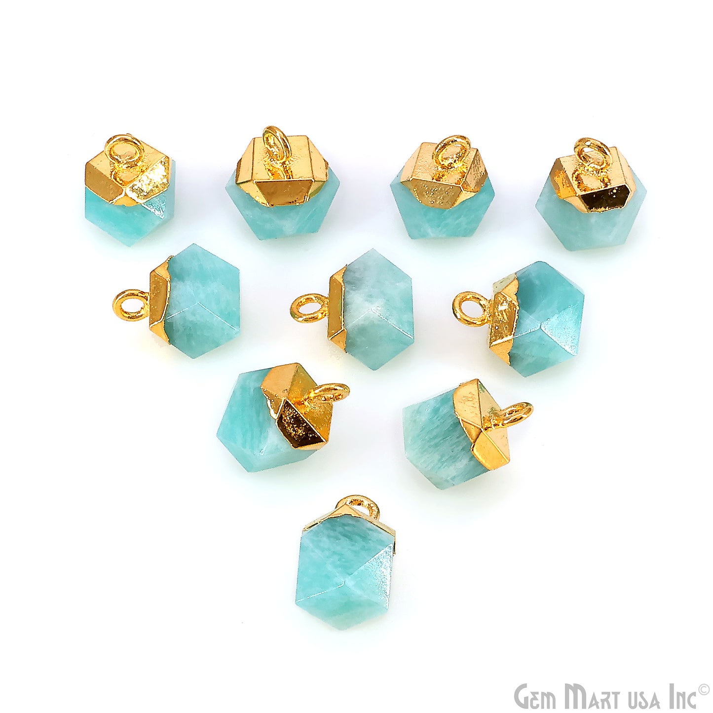 Gemstone Hexagonal Prism Shape Pendant 12x10mm Gold Plated Charm for DIY Jewelry