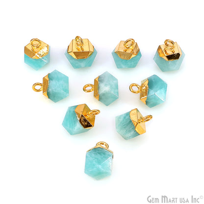 Gemstone Hexagonal Prism Shape Pendant 12x10mm Gold Plated Charm for DIY Jewelry