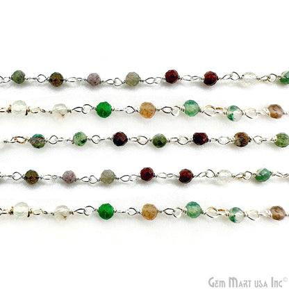 Moss Agate 2-2.5mm Tiny Beads Silver Plated Wire Wrapped Rosary Chain