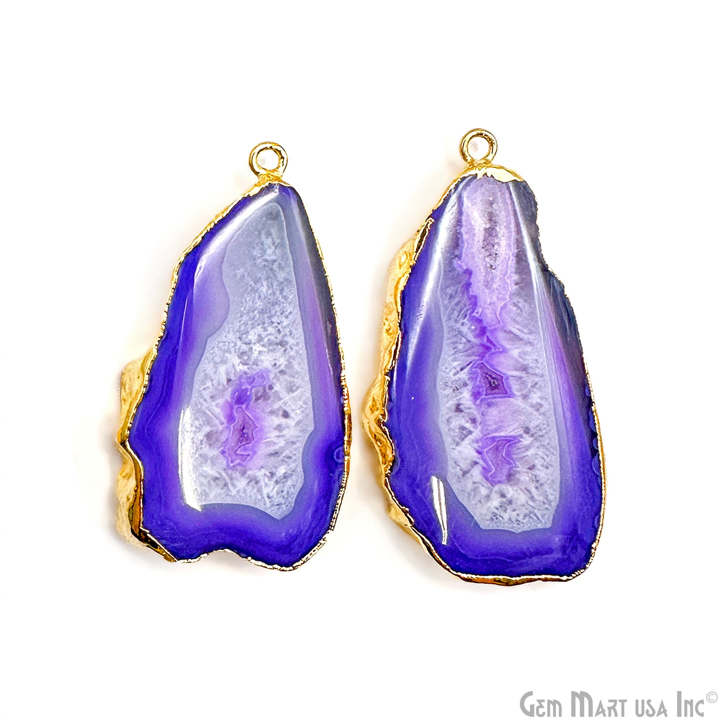 Agate Slice 33x23mm Gold Electroplated Gemstone Earring Connector 1 Pair