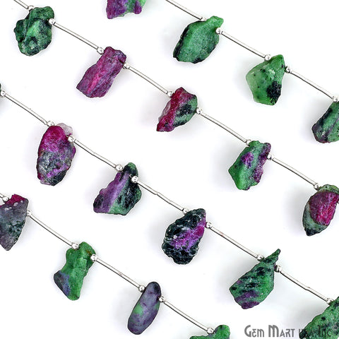 Ruby Zoisite Rough Beads, 9.5 Inch Gemstone Strands, Drilled Strung Briolette Beads, Free Form, 12x20mm