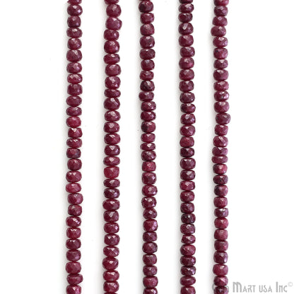 Ruby Rondelle Beads, 13 Inch Gemstone Strands, Drilled Strung Nugget Beads, Faceted Round, 5-6mm