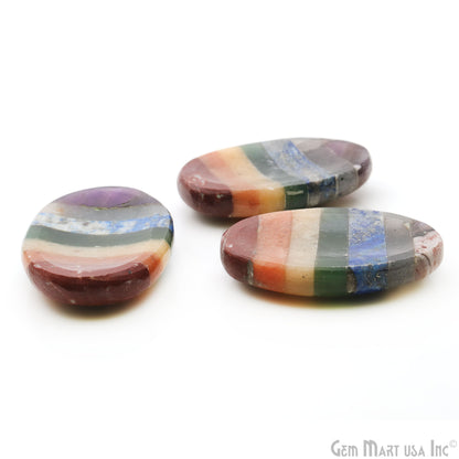 Seven Chakra Oval Worry Stone - Natural Hand-Carved Thumb Gemstone