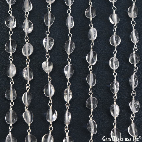Crystal Tumble Beads 8x5mm Silver Wire Wrapped Rosary Chain