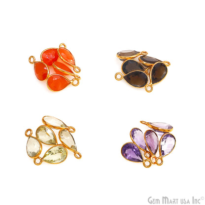 Pears 6x9mm Brilliant Cut Gold Plated Bezel Single Bail Gemstone Connector