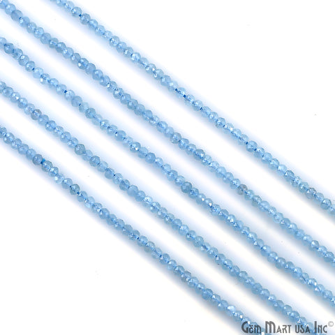 Blue Apatite Rondelle Beads, 13 Inch Gemstone Strands, Drilled Strung Nugget Beads, Faceted Round, 3mm