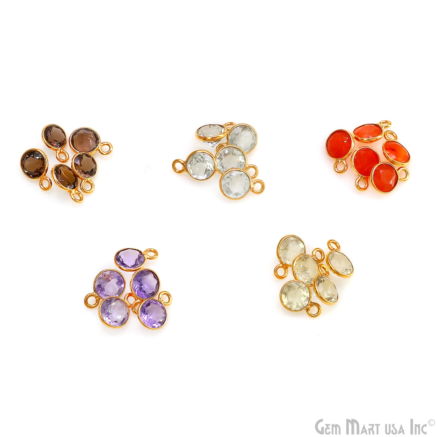 Round 8mm Brilliant Cut Gold Plated Bezel Single Bail Gemstone Connector